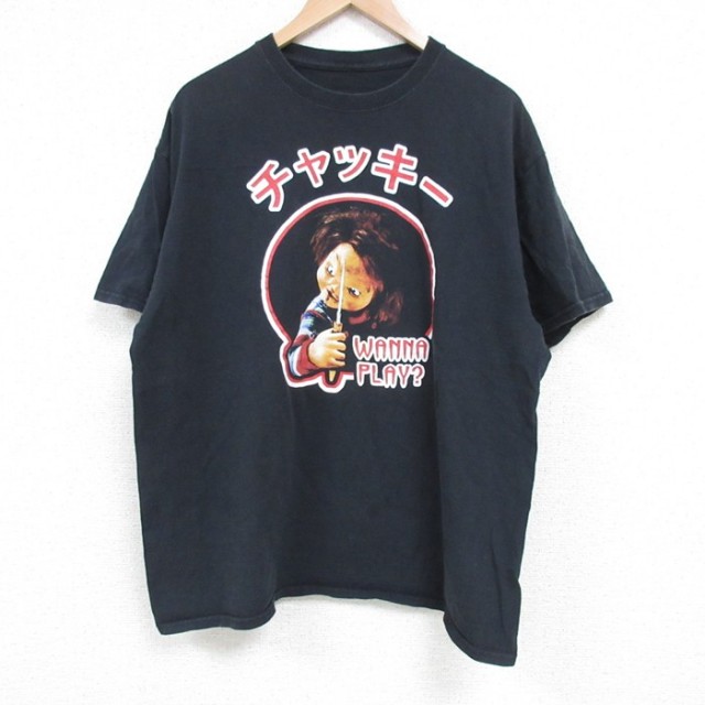 XL★古着 半袖 Tシャツ メンズ 映画 チャイルドプレイ チャッキー コットン クルーネック 黒 ブラック 25apr19 中古