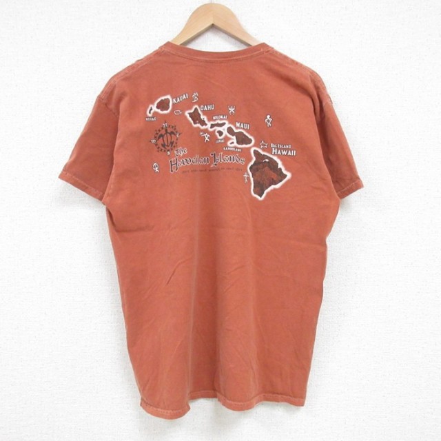 L★古着 半袖 Tシャツ メンズ ハワイ クルーネック USA製 茶 ブラウン 25apr19 中古