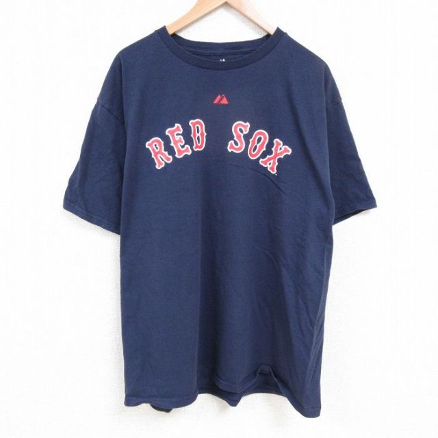 XL★古着 マジェスティック 半袖 Tシャツ メンズ MLB ボストンレッドソックス ジムライス 14 大きいサイズ コットン クルーネック 紺 ネイビー メジャーリーグ ベースボール 野球 25apr23 中古