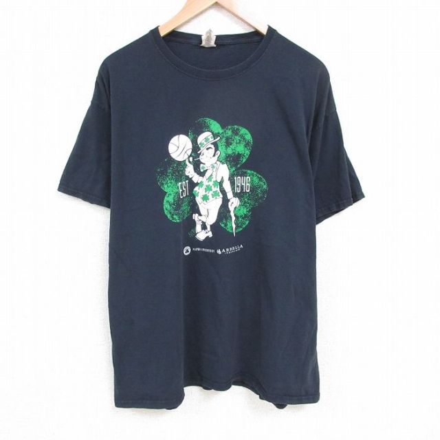 XL★古着 フルーツオブザルーム 半袖 Tシャツ メンズ NBA ボストンセルティックス 大きいサイズ コットン クルーネック 黒 ブラック バスケットボール 25apr23 中古