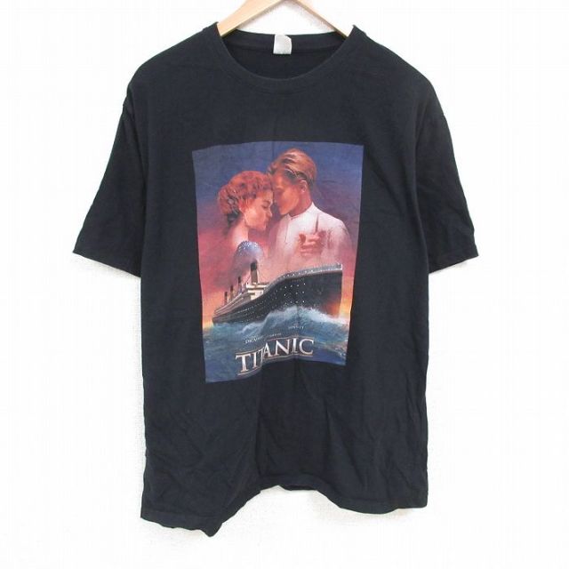 XL★古着 半袖 Tシャツ メンズ 映画 タイタニック 大きいサイズ コットン クルーネック 黒 ブラック 【spe】 25apr23 中古