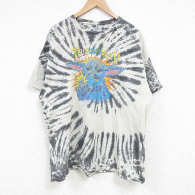 XL★古着 半袖 Tシャツ メンズ スターウォーズ STAR WARS ベビーヨーダ コットン クルーネック 黒他 ブラック タイダイ 25apr24 中古