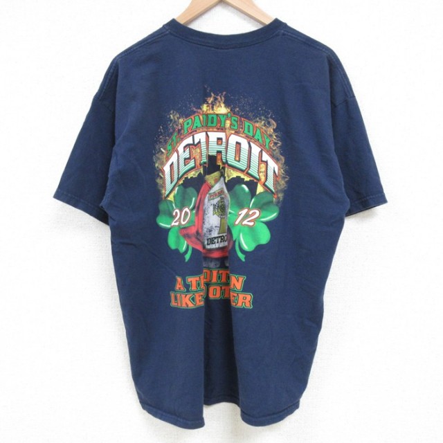 【50%OFF】XL★古着 半袖 Tシャツ メンズ デトロイト 消防署 コットン クルーネック 紺 ネイビー 25apr24 中古