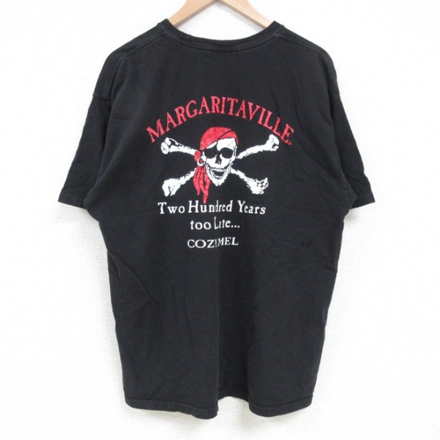 【50%OFF】L★古着 半袖 Tシャツ メンズ Pirate スカル コットン クルーネック 黒 ブラック 25apr24 中古