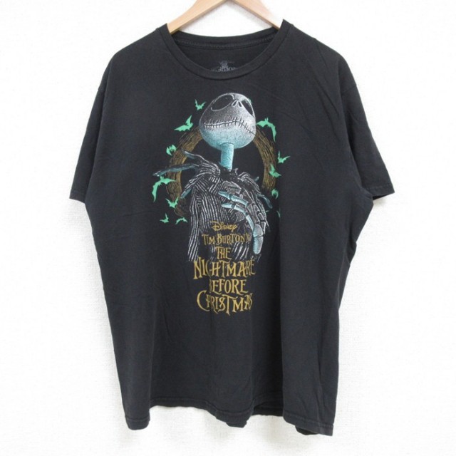 XL★古着 半袖 Tシャツ メンズ ディズニー DISNEY ナイトメアビフォアクリスマス コットン クルーネック 黒 ブラック 25apr24 中古