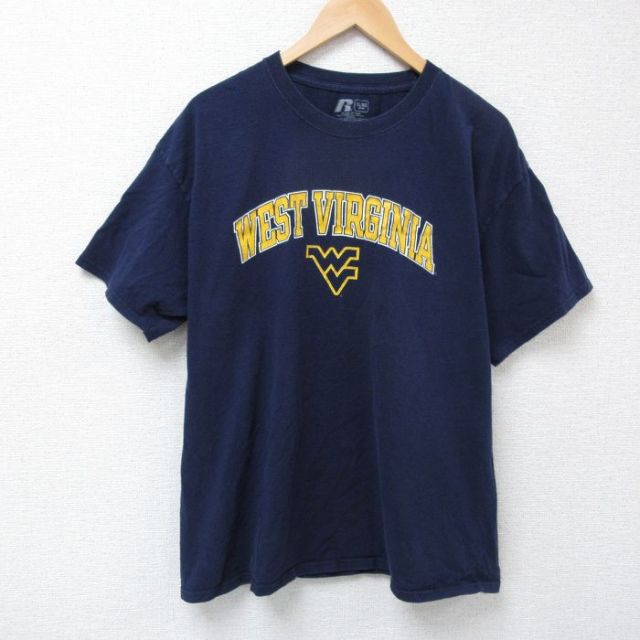 XL★古着 ラッセル 半袖 Tシャツ メンズ ウエストバージニア コットン クルーネック 紺 ネイビー 25apr25 中古