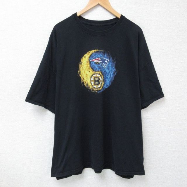 XL★古着 半袖 Tシャツ メンズ NFL ニューイングランドペイトリオッツ ボストンブルーインズ 大きいサイズ クルーネック 黒 ブラック アメフト スーパーボウル 25apr25 中古