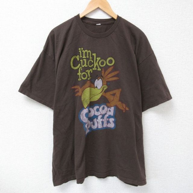 XL★古着 半袖 Tシャツ メンズ ココアパフズ 大きいサイズ クルーネック 茶 ブラウン 25apr25 中古