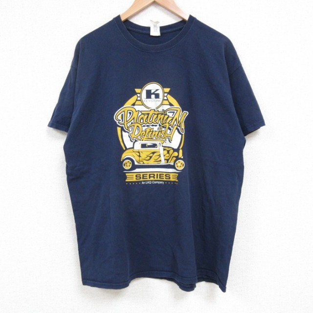 XL★古着 半袖 Tシャツ メンズ ホットロッド HOT ROD コットン クルーネック 紺 ネイビー 25jun04 中古