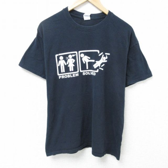 L★古着 半袖 Tシャツ メンズ PROBLEM コットン クルーネック 黒 ブラック 25jun05 中古