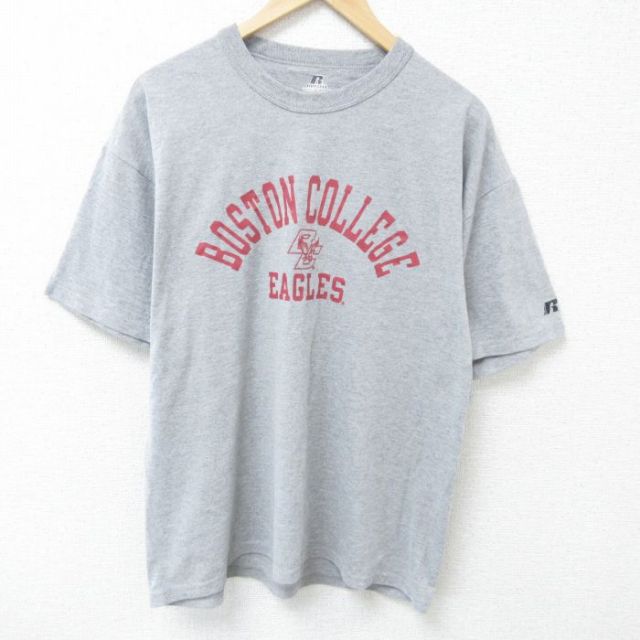 XL★古着 ラッセル 半袖 Tシャツ メンズ ボストン カレッジ クルーネック グレー 霜降り 25jun05 中古