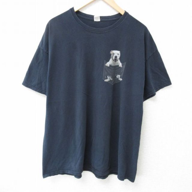 XL★古着 フルーツオブザルーム 半袖 Tシャツ メンズ 犬 大きいサイズ コットン クルーネック 黒 ブラック 25jun05 中古