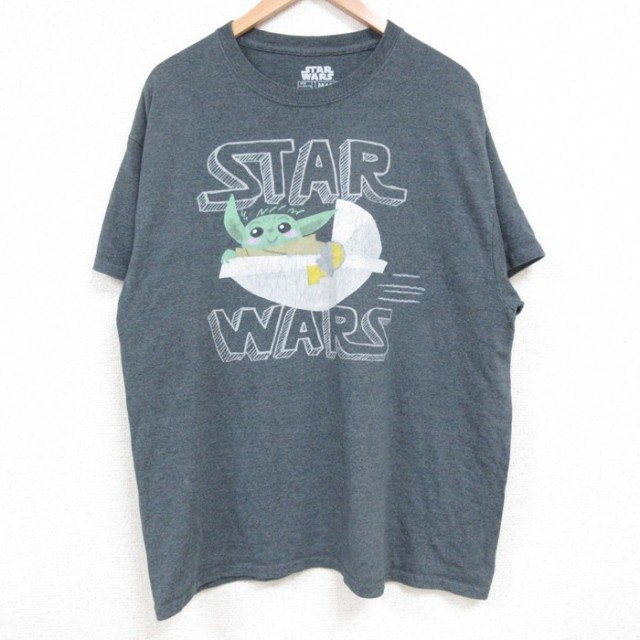 【50%OFF】XL★古着 半袖 Tシャツ メンズ スターウォーズ STAR WARS マンダロリアン クルーネック 濃グレー 霜降り 25may17 中古