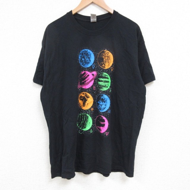 L★古着 半袖 Tシャツ メンズ 惑星 コットン クルーネック 黒 ブラック 【spe】 25may17 中古