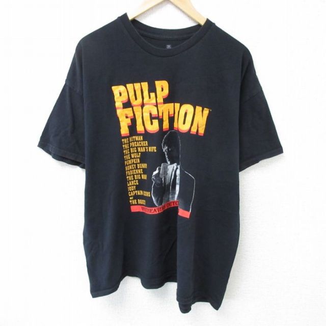 XL★古着 半袖 Tシャツ メンズ 映画 パルプフィクション 大きいサイズ コットン クルーネック 黒 ブラック 25may16 中古