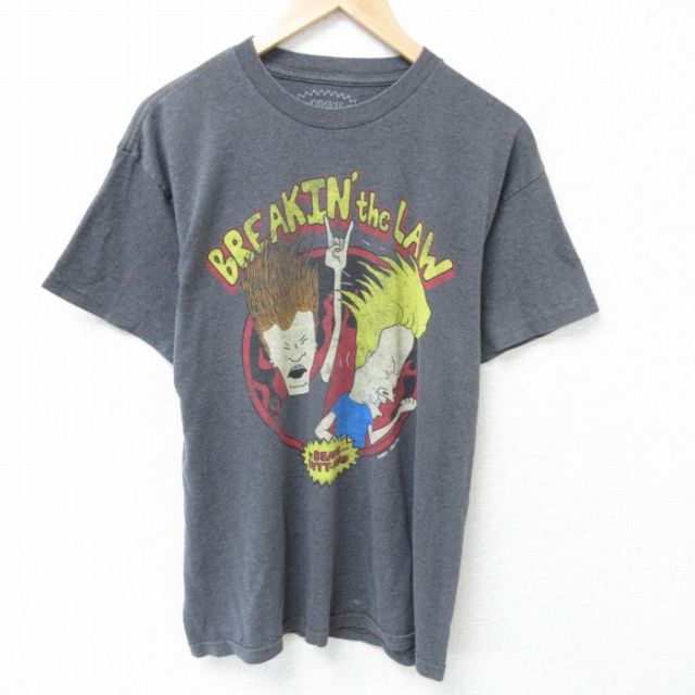 L★古着 半袖 Tシャツ メンズ ビーバスアンドヘッド クルーネック 濃グレー 霜降り 25may16 中古