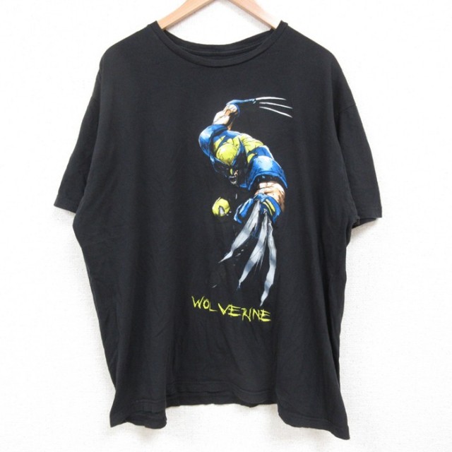 XL★古着 半袖 Tシャツ メンズ マーベル ウルヴァリン 大きいサイズ コットン クルーネック 黒 ブラック 【spe】 25may19 中古