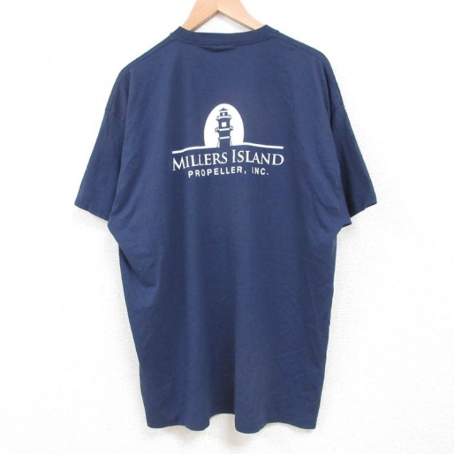 XL★古着 半袖 Tシャツ メンズ 灯台 大きいサイズ クルーネック 紺 ネイビー 25may19 中古