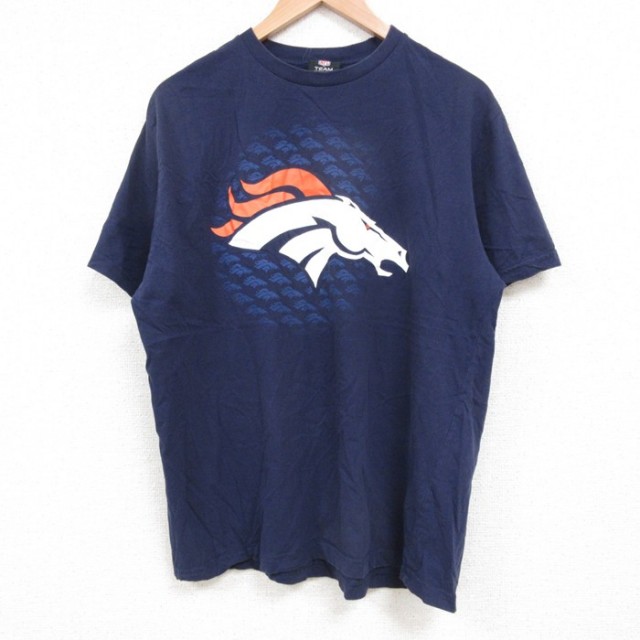 L★古着 半袖 Tシャツ メンズ NFL デンバーブロンコス クルーネック 紺 ネイビー アメフト スーパーボウル 25may19 中古