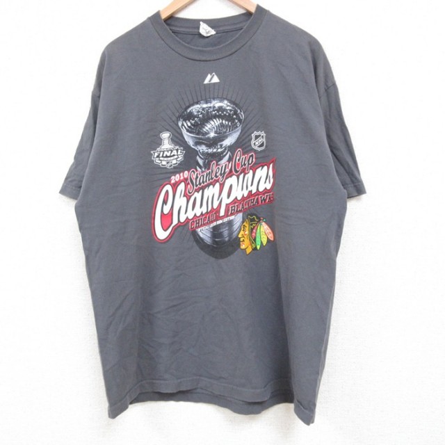 【20%OFF】XL★古着 半袖 Tシャツ メンズ NHL シカゴブラックホークス コットン クルーネック 濃グレー アイスホッケー 25may19 中古