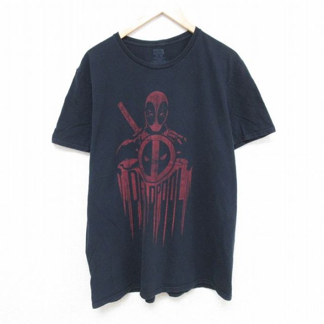 XL★古着 半袖 Tシャツ メンズ マーベル デッドプール コットン クルーネック 黒 ブラック 25may21 中古