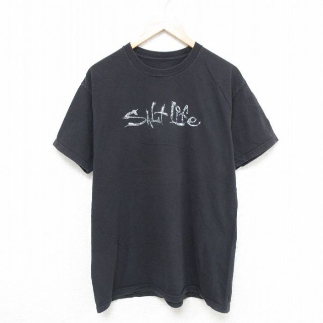 【20%OFF】L★古着 半袖 Tシャツ メンズ SALT LIFE クルーネック 黒 ブラック 25may21 中古