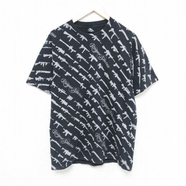 L★古着 半袖 Tシャツ メンズ マシンガン コットン クルーネック 黒 ブラック 25may21 中古