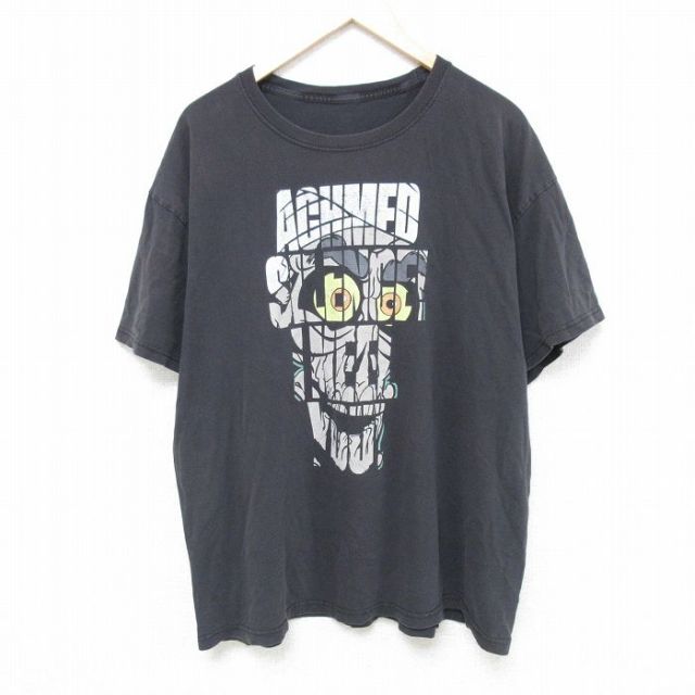 XL★古着 半袖 Tシャツ メンズ ACHMED 大きいサイズ クルーネック 黒 ブラック 25may21 中古