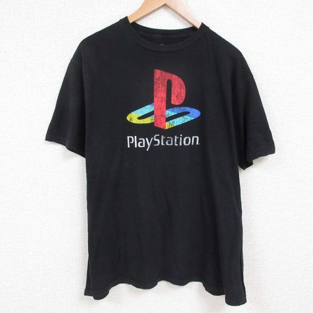 XL★古着 半袖 Tシャツ メンズ プレイステーション プレステ ゲーム コットン クルーネック 黒 ブラック 25may22 中古