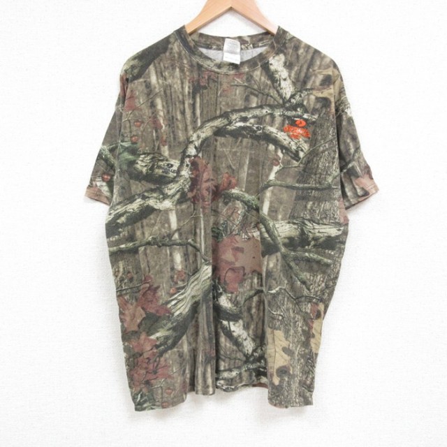 【50%OFF】XL★古着 半袖 Tシャツ メンズ モッシーオーク 大きいサイズ クルーネック 緑 グリーン 迷彩 25may22 中古