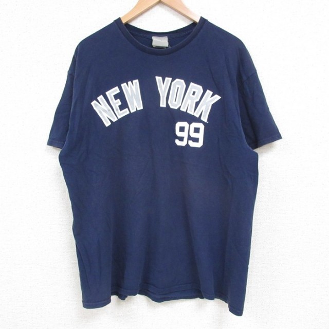 L★古着 半袖 Tシャツ メンズ MLB ニューヨークヤンキース アーロンジャッジ 99 コットン クルーネック 紺 ネイビー メジャーリーグ ベースボール 野球 25may22 中古