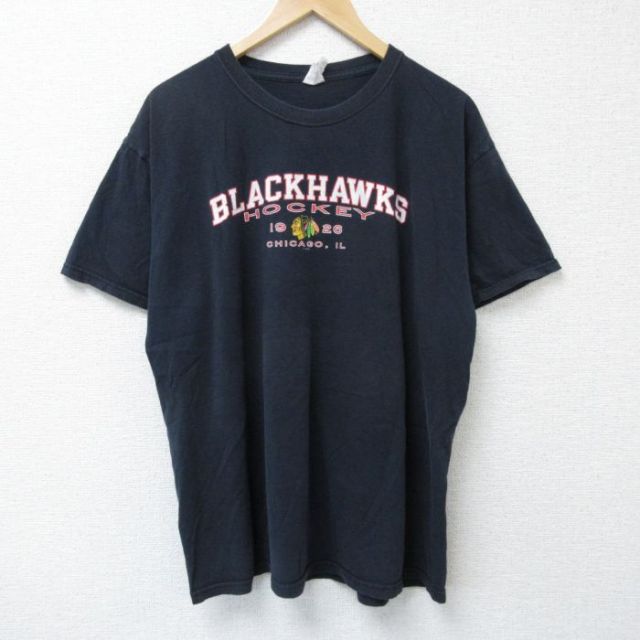 XL★古着 ジャージーズ 半袖 Tシャツ メンズ NHL シカゴブラックホークス コットン クルーネック 黒 ブラック アイスホッケー 25may23 中古