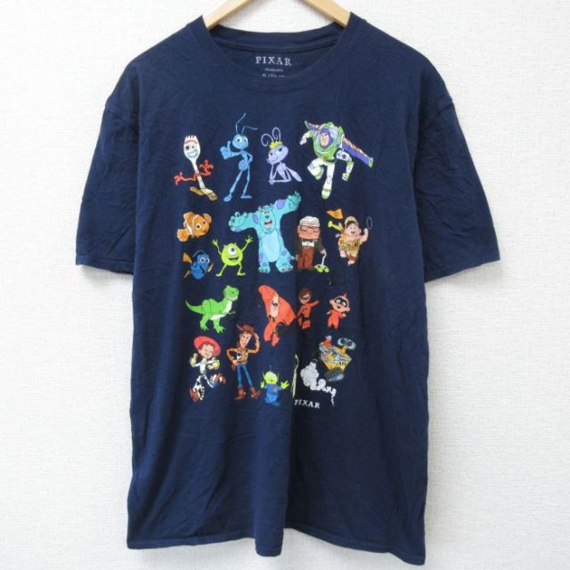 古着通販 XL☆古着 半袖 Tシャツ メンズ コットン クルーネック 紺