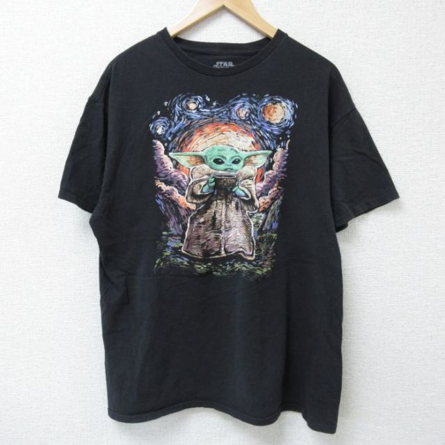 XL★古着 半袖 Tシャツ メンズ スターウォーズ STAR WARS マンダロリアン ベビーヨーダ コットン クルーネック 黒 ブラック 25may23 中古