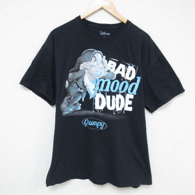 XL★古着 半袖 Tシャツ メンズ ディズニー DISNEY しらゆきひめ 7人の小人 七人のこびと コットン クルーネック 黒 ブラック 25may23 中古