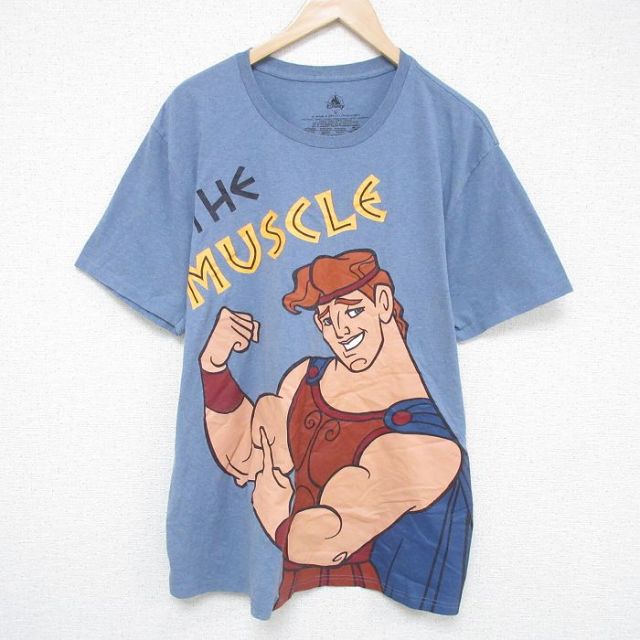 XL★古着 半袖 Tシャツ メンズ ディズニー DISNEY ヘラクレス クルーネック 薄紺 ネイビー 霜降り 25may23 中古