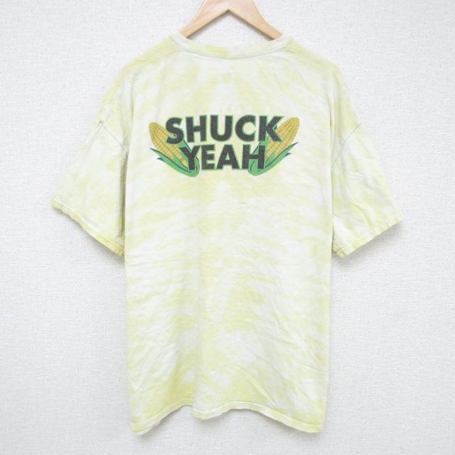 XL★古着 半袖 Tシャツ メンズ ブッシュ ビール 大きいサイズ コットン クルーネック 薄黄 イエロー タイダイ 25may23 中古