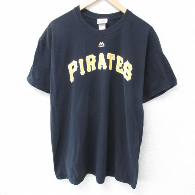 XL★古着 マジェスティック 半袖 Tシャツ メンズ MLB ピッツバーグパイレーツ チャドクール 39 大きいサイズ コットン クルーネック 黒 ブラック メジャーリーグ ベースボール 野球 25may23 中古