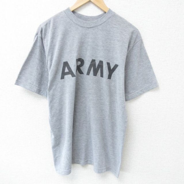 L★古着 半袖 Tシャツ メンズ ミリタリー アーミー ARMY リフレクター クルーネック USA製 グレー 霜降り 25may23 中古