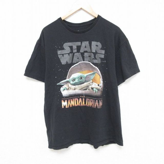 L★古着 半袖 Tシャツ メンズ スターウォーズ STAR WARS マンダロリアン グローグー コットン クルーネック 黒 ブラック 25jun05 中古