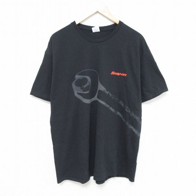 XL★古着 半袖 Tシャツ メンズ スナップオン コットン クルーネック 黒 ブラック 25jun06 中古
