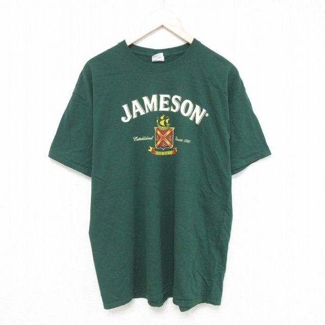 L★古着 フルーツオブザルーム 半袖 Tシャツ メンズ ウィスキー ジェムソン クルーネック 緑 グリーン 25jun06 中古