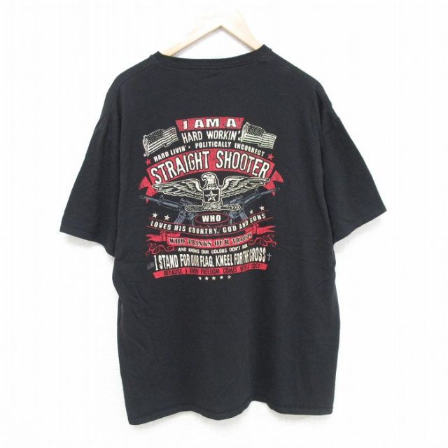 XL★古着 半袖 Tシャツ メンズ STRAIGHT コットン クルーネック 黒 ブラック 25jun06 中古