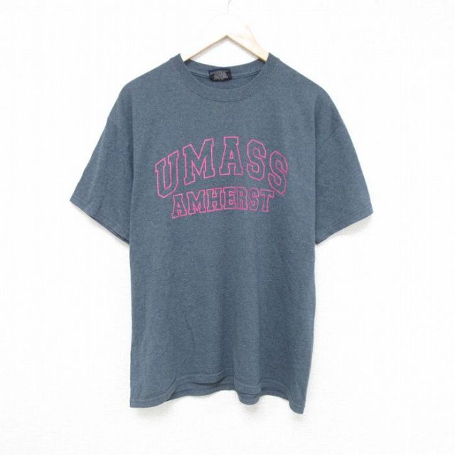 L★古着 MVスポーツ 半袖 Tシャツ メンズ UMASS クルーネック グレー 霜降り 25jun06 中古