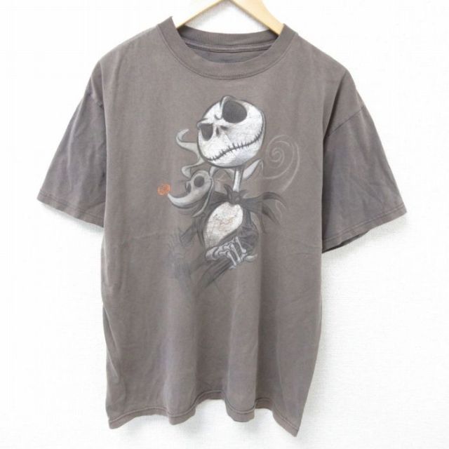 L★古着 半袖 Tシャツ メンズ ディズニー DISNEY ナイトメアビフォアクリスマス クルーネック こげ茶 ブラウン 25may24 中古