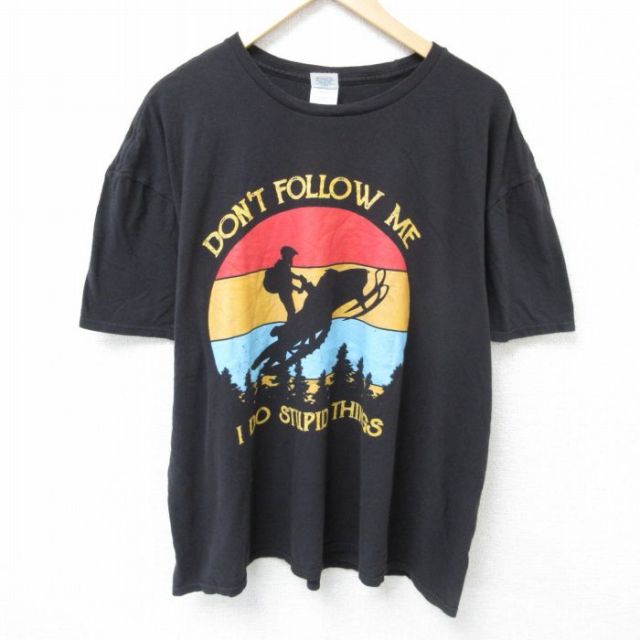 XL★古着 半袖 Tシャツ メンズ STUPID THINGS 大きいサイズ コットン クルーネック 黒 ブラック 25may24 中古