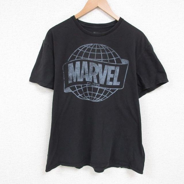 XL★古着 半袖 Tシャツ メンズ マーベル コットン クルーネック 黒 ブラック 25jun05 中古