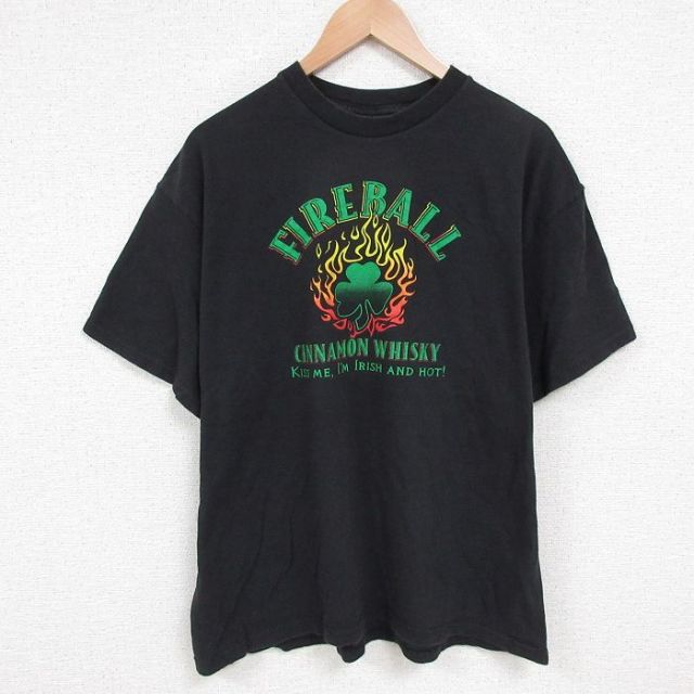 XL★古着 半袖 Tシャツ メンズ ウイスキー ファイヤーボール コットン クルーネック 黒 ブラック 25jun05 中古