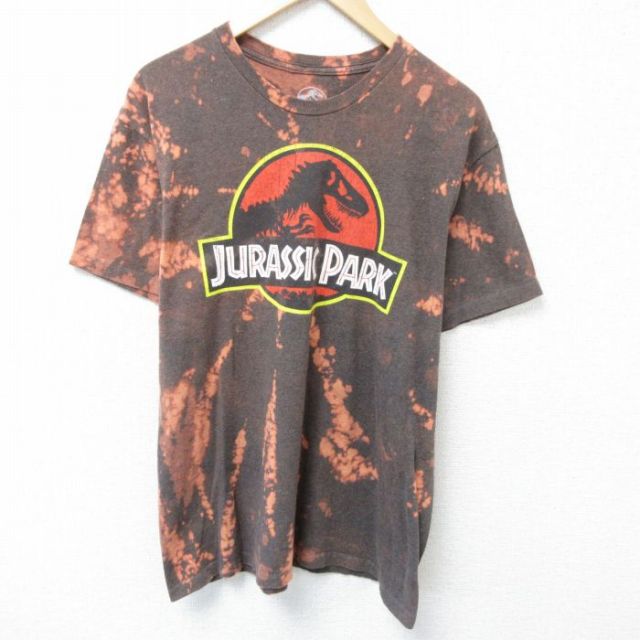 L★古着 半袖 Tシャツ メンズ 映画 ジュラシックパーク クルーネック 茶他 ブラウン ブリーチ加工 25may24 中古