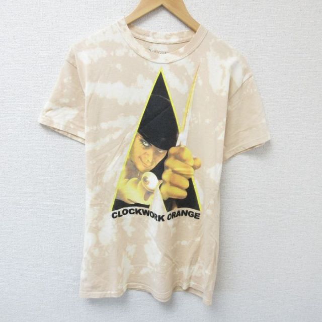 M★古着 半袖 Tシャツ メンズ 映画 時計じかけのオレンジ コットン クルーネック ベージュ他 カーキ タイダイ 【spe】 25jun05 中古